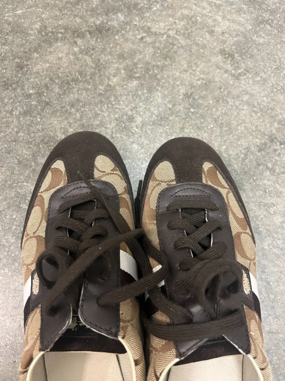 Vintage COACH Joss Signature C Jacquard Suede Sneakers Brown Q293 Women’s 9M